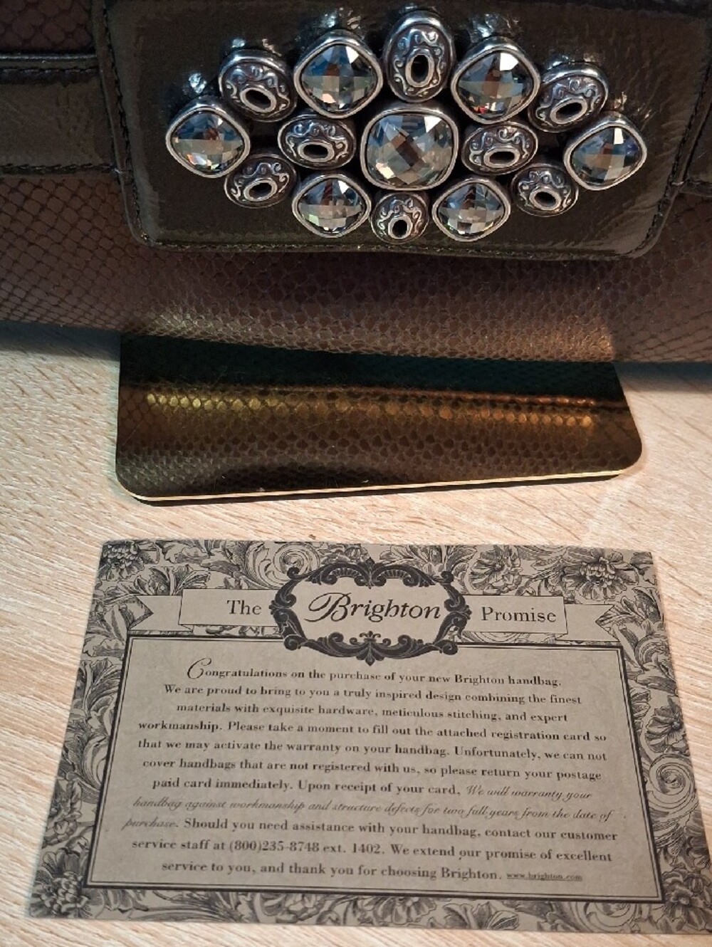 Brighton Bronze Snake Embossed Studded Clutch with Heart Charm - Picture 11 of 14